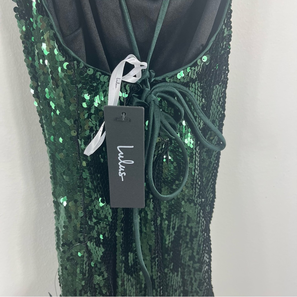 Lulus Sequin Sparkle Emerald Lace-Up Back Mini Bodycon Dress Size XL NWT - Picture 4 of 4
